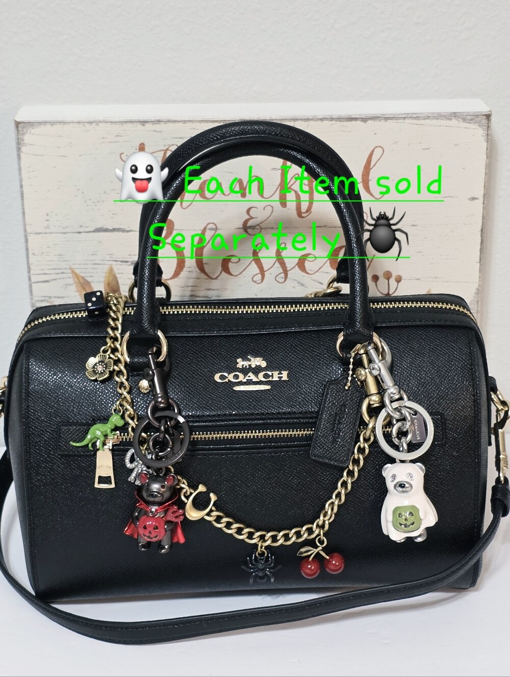 Coach Rowan BLACK Gold Medium Crossbody Bag Crossgrain Leather Shoulder Purse π - Picture 2 of 15